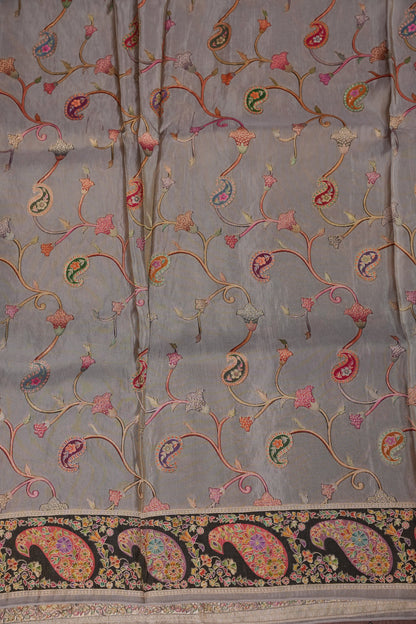 Kashmiri Pashmina Mellow Tissue Banarasi Saree - Soft Grey