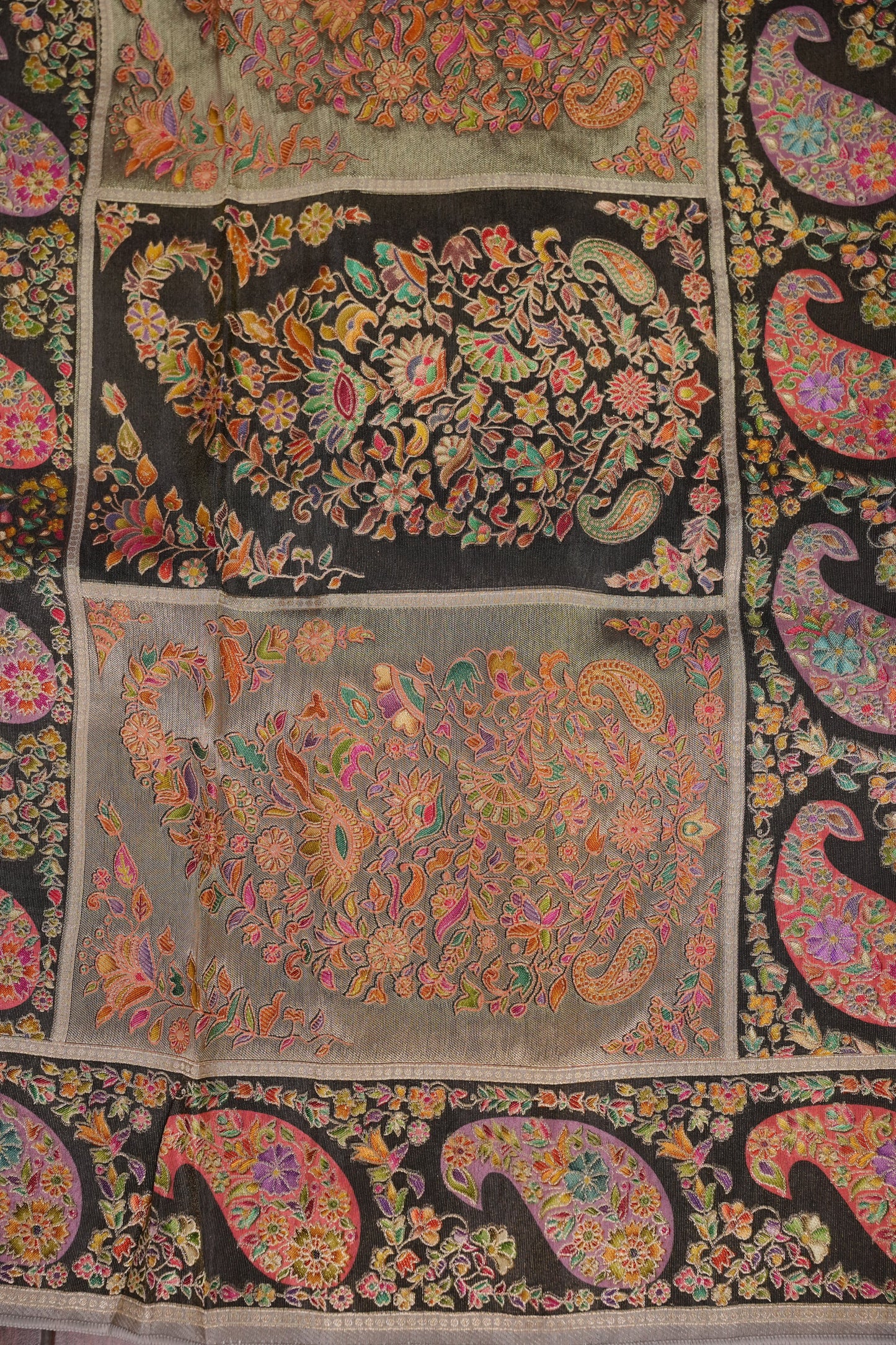 Kashmiri Pashmina Mellow Tissue Banarasi Saree - Soft Grey