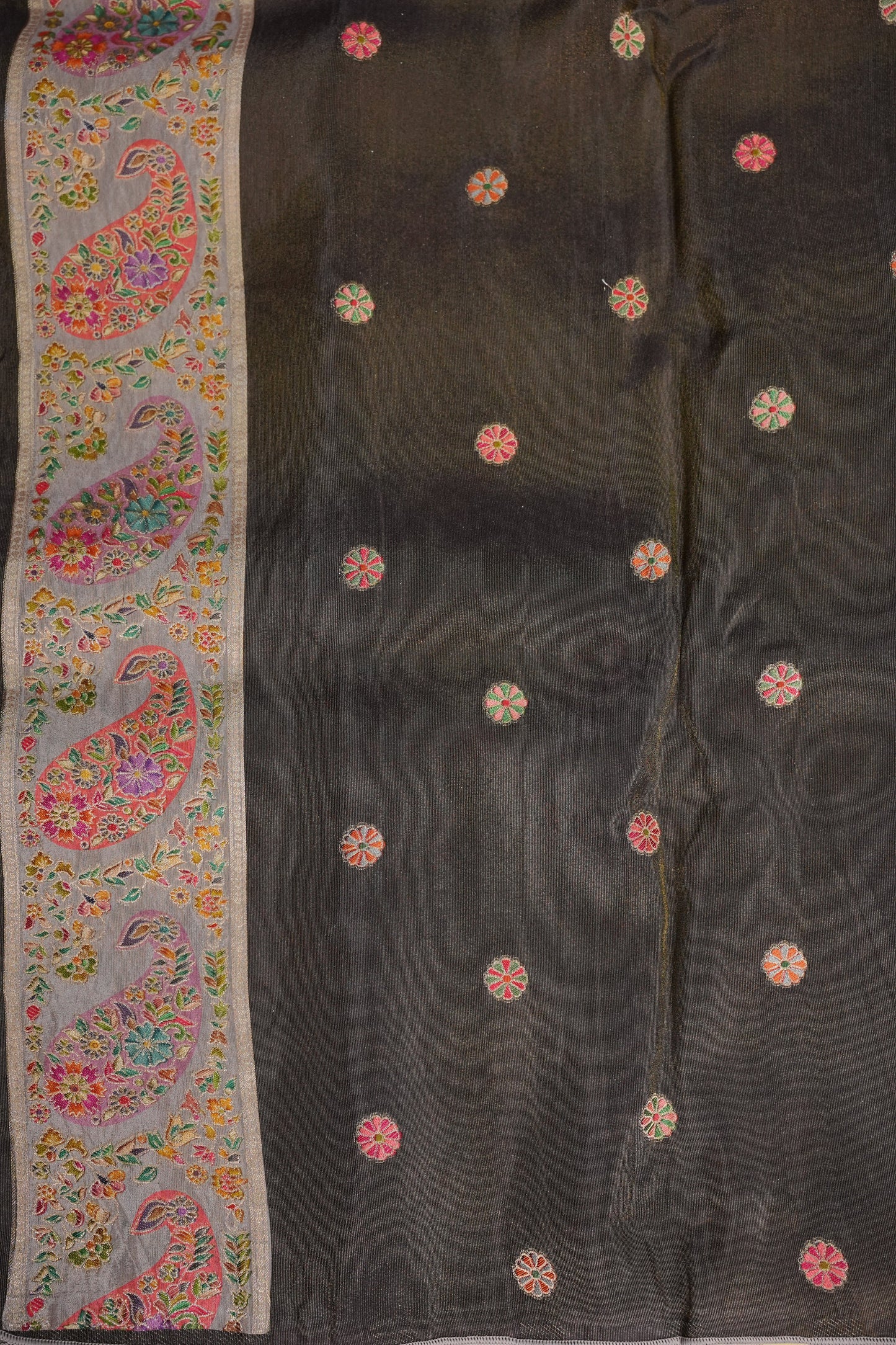 Kashmiri Pashmina Mellow Tissue Banarasi Saree - Soft Grey