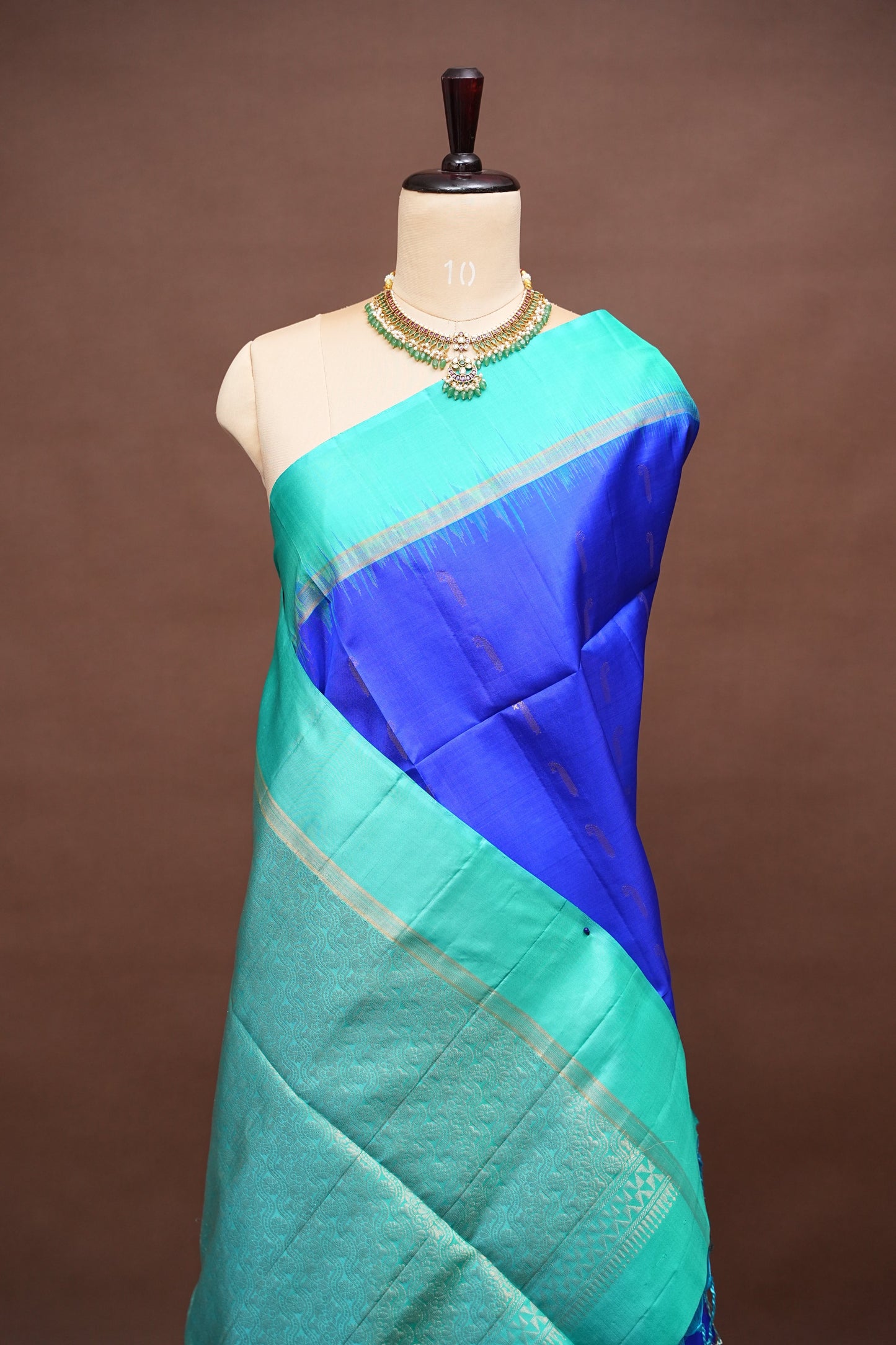 Pure Soft Silk Saree - Royal Blue & Aqua Green