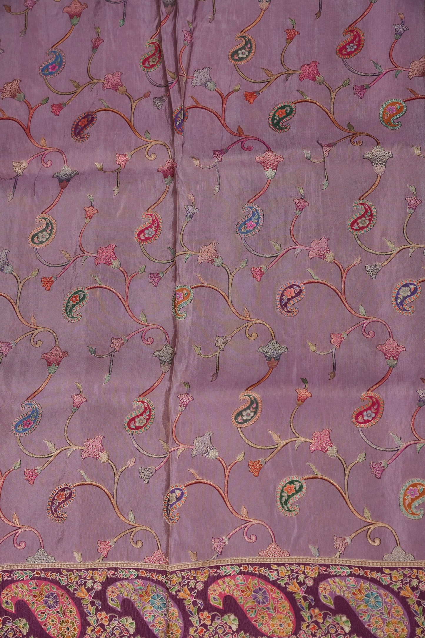 Kashmiri Pashmina Mellow Tissue Banarasi Saree - Dusty Lavender / Lilac Tone.
