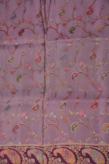 Kashmiri Pashmina Mellow Tissue Banarasi Saree - Dusty Lavender / Lilac Tone.