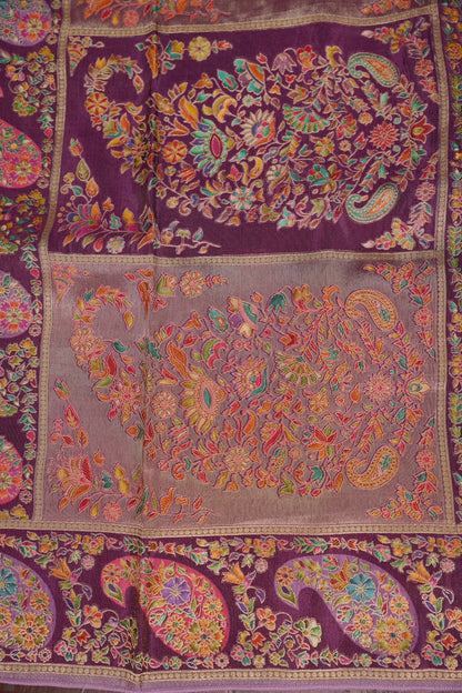 Kashmiri Pashmina Mellow Tissue Banarasi Saree - Dusty Lavender / Lilac Tone.