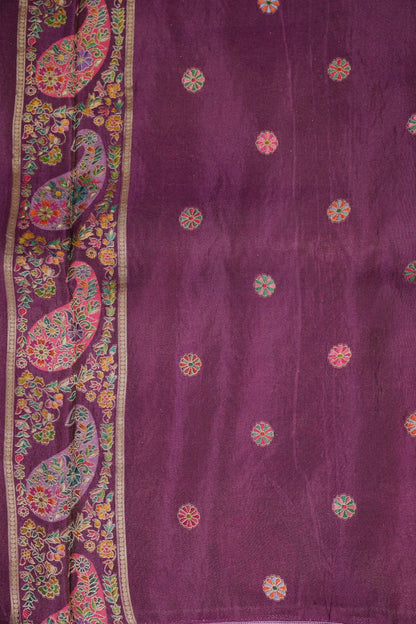 Kashmiri Pashmina Mellow Tissue Banarasi Saree - Dusty Lavender / Lilac Tone.