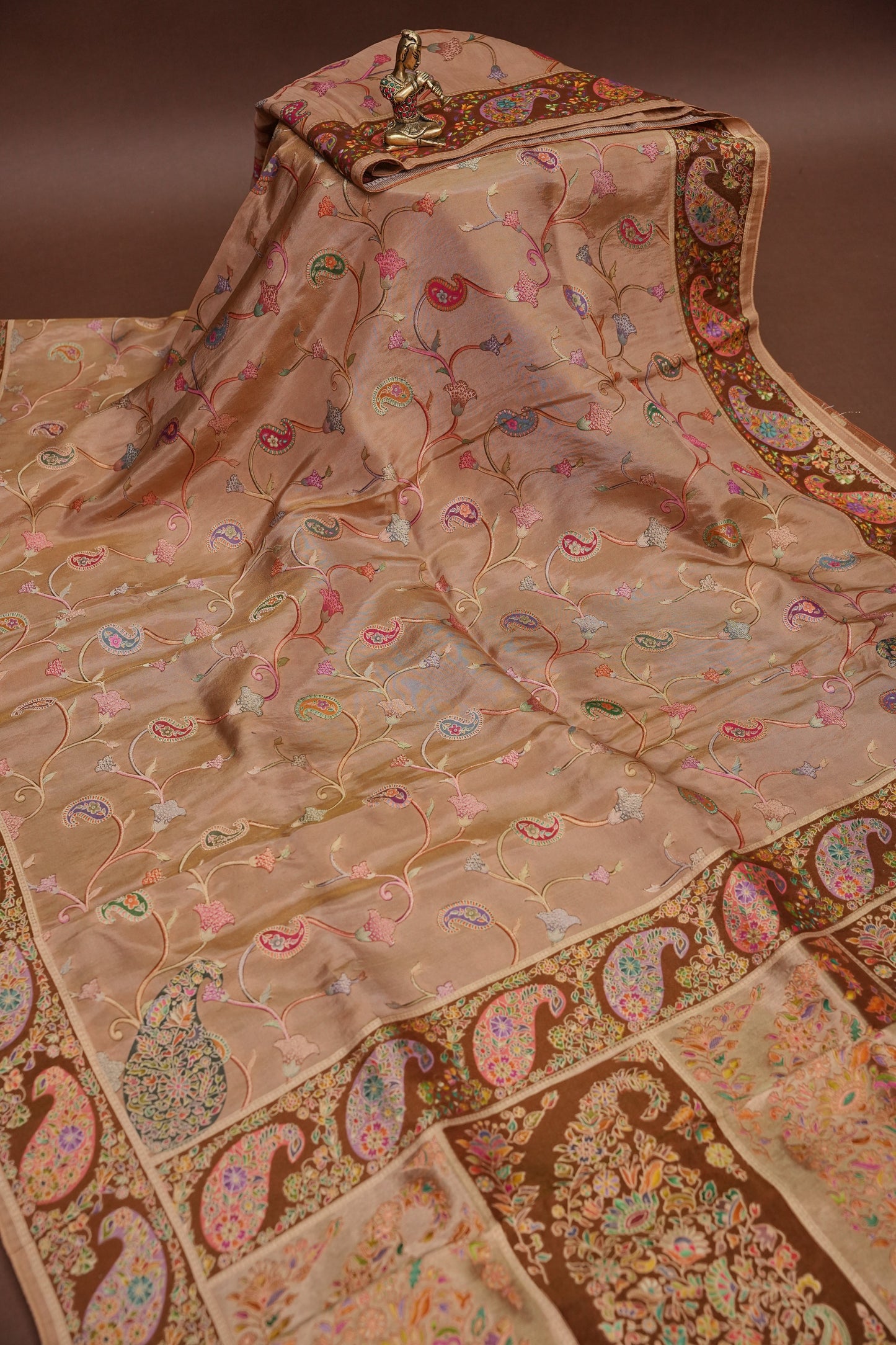 Kashmiri Pashmina Mellow Tissue Banarasi Saree - Antique Gold Beige
