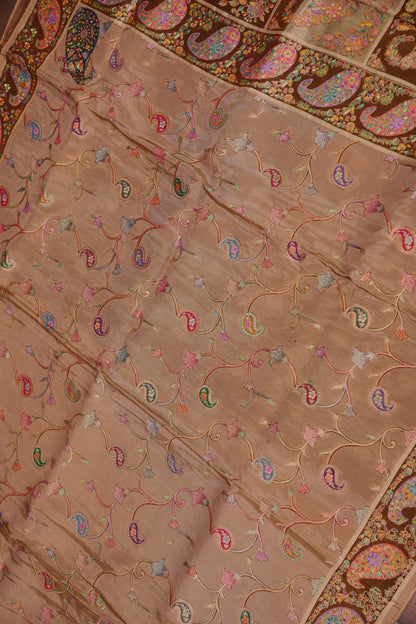 Kashmiri Pashmina Mellow Tissue Banarasi Saree - Antique Gold Beige