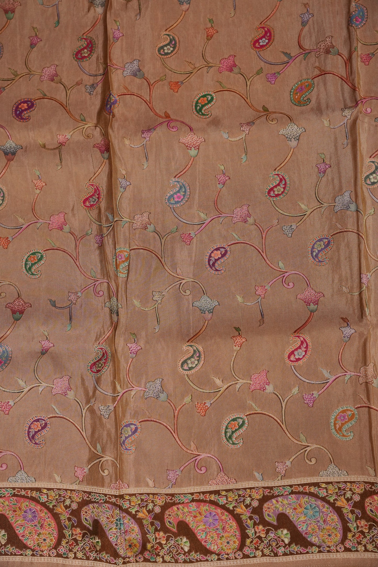 Kashmiri Pashmina Mellow Tissue Banarasi Saree - Antique Gold Beige