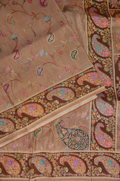 Kashmiri Pashmina Mellow Tissue Banarasi Saree - Antique Gold Beige