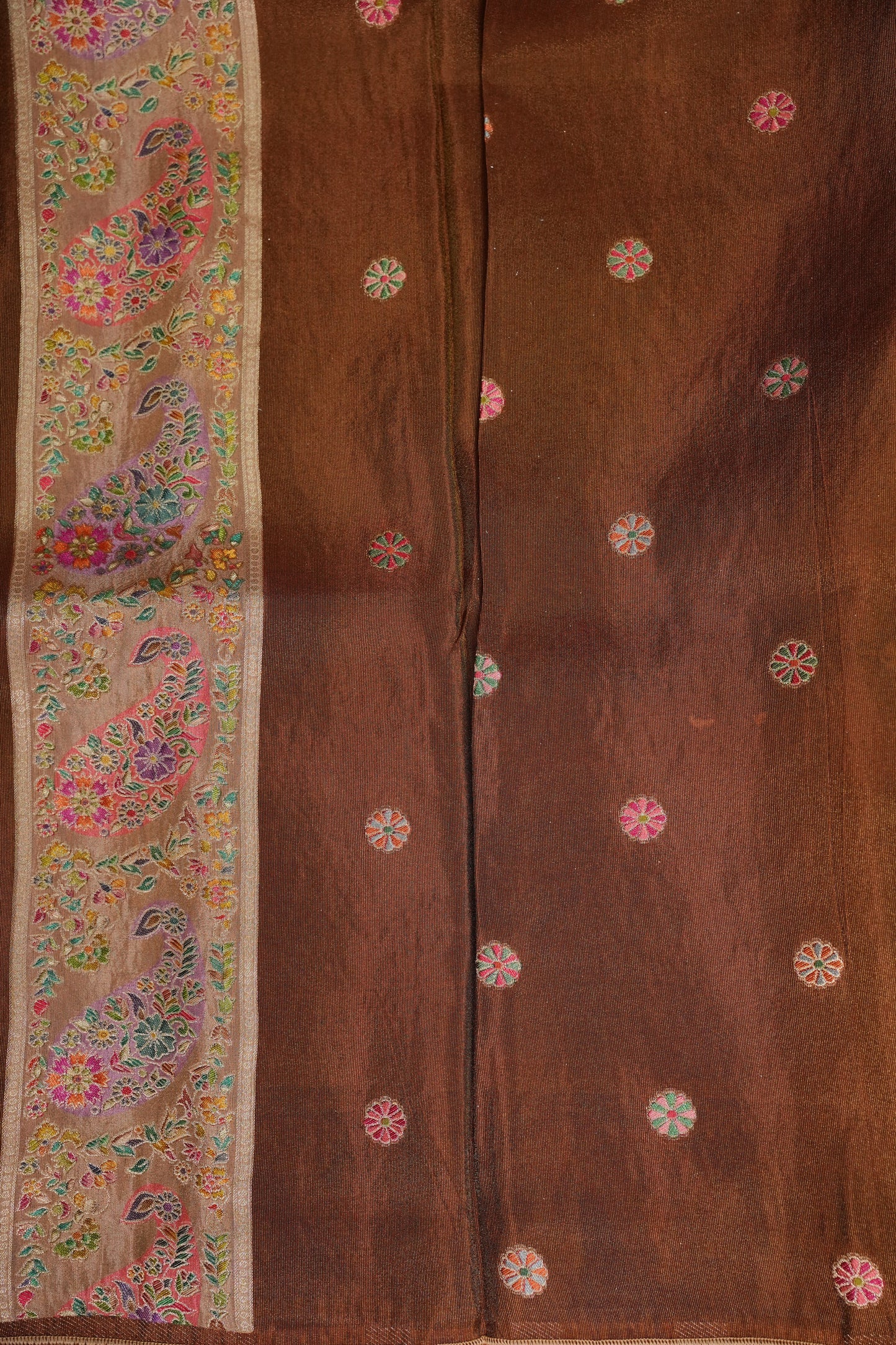 Kashmiri Pashmina Mellow Tissue Banarasi Saree - Antique Gold Beige