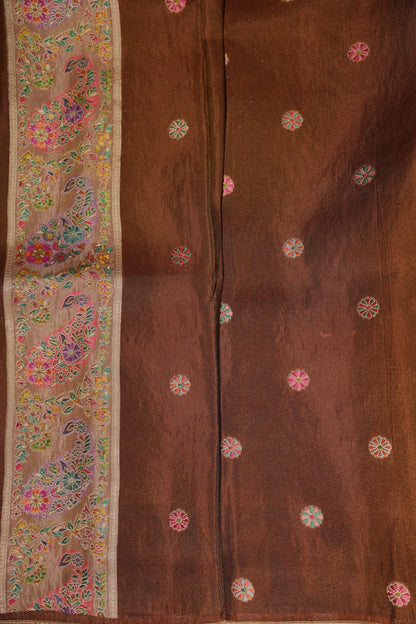 Kashmiri Pashmina Mellow Tissue Banarasi Saree - Antique Gold Beige