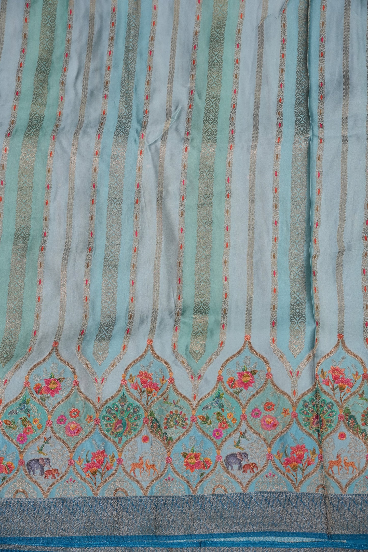 Munga & Mashru Silk Saree – Powder Blue with Multicolour Floral Weaves