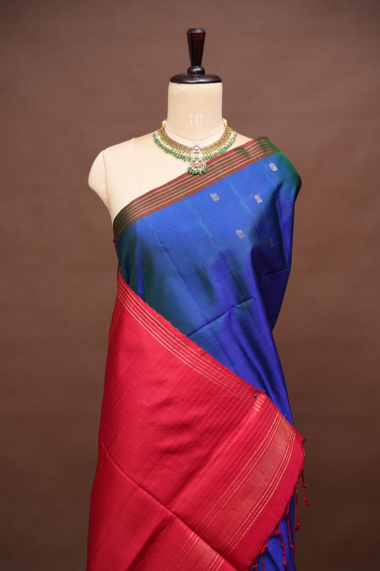 Pure Soft Silk Saree - Royal Blue & Red