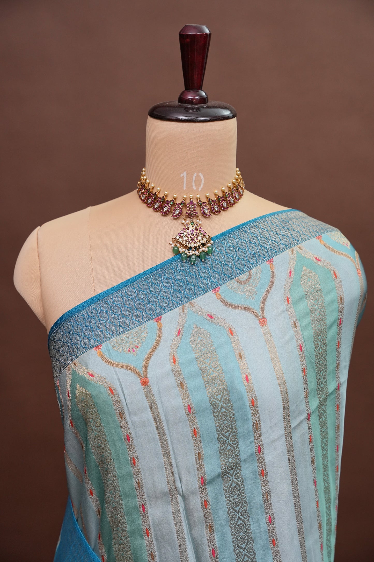Munga & Mashru Silk Saree – Powder Blue with Multicolour Floral Weaves