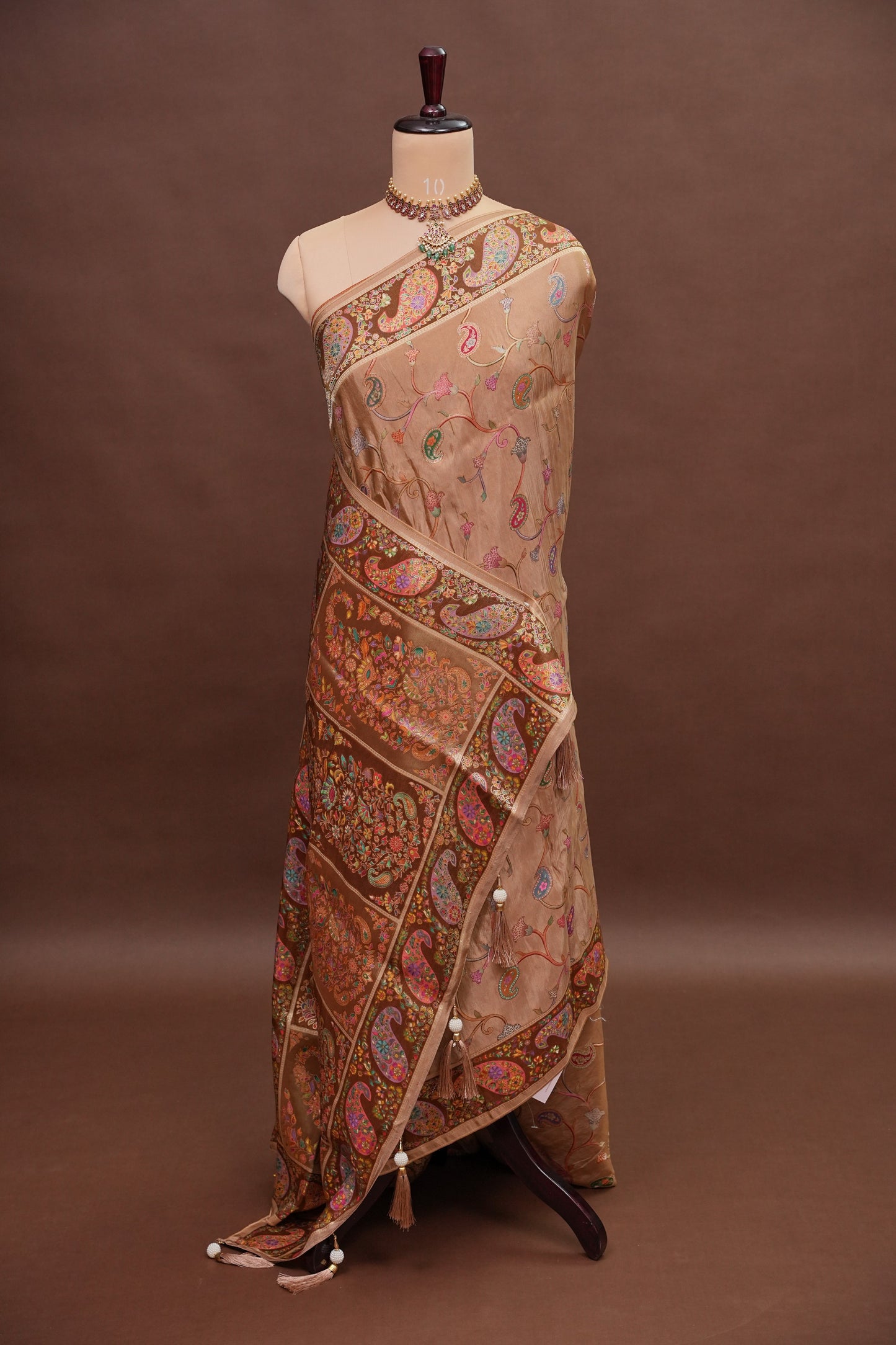Kashmiri Pashmina Mellow Tissue Banarasi Saree - Antique Gold Beige