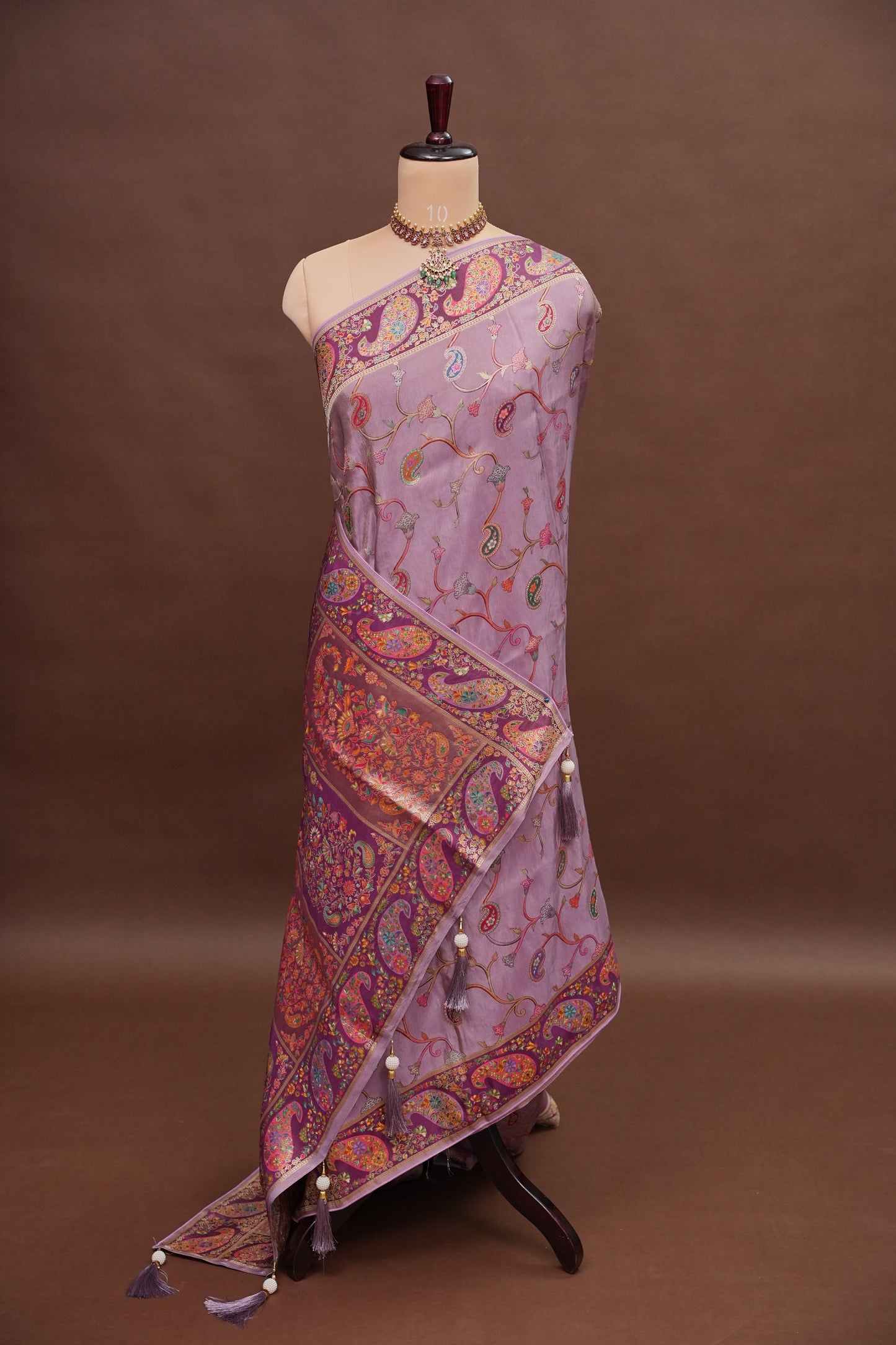 Kashmiri Pashmina Mellow Tissue Banarasi Saree - Dusty Lavender / Lilac Tone.