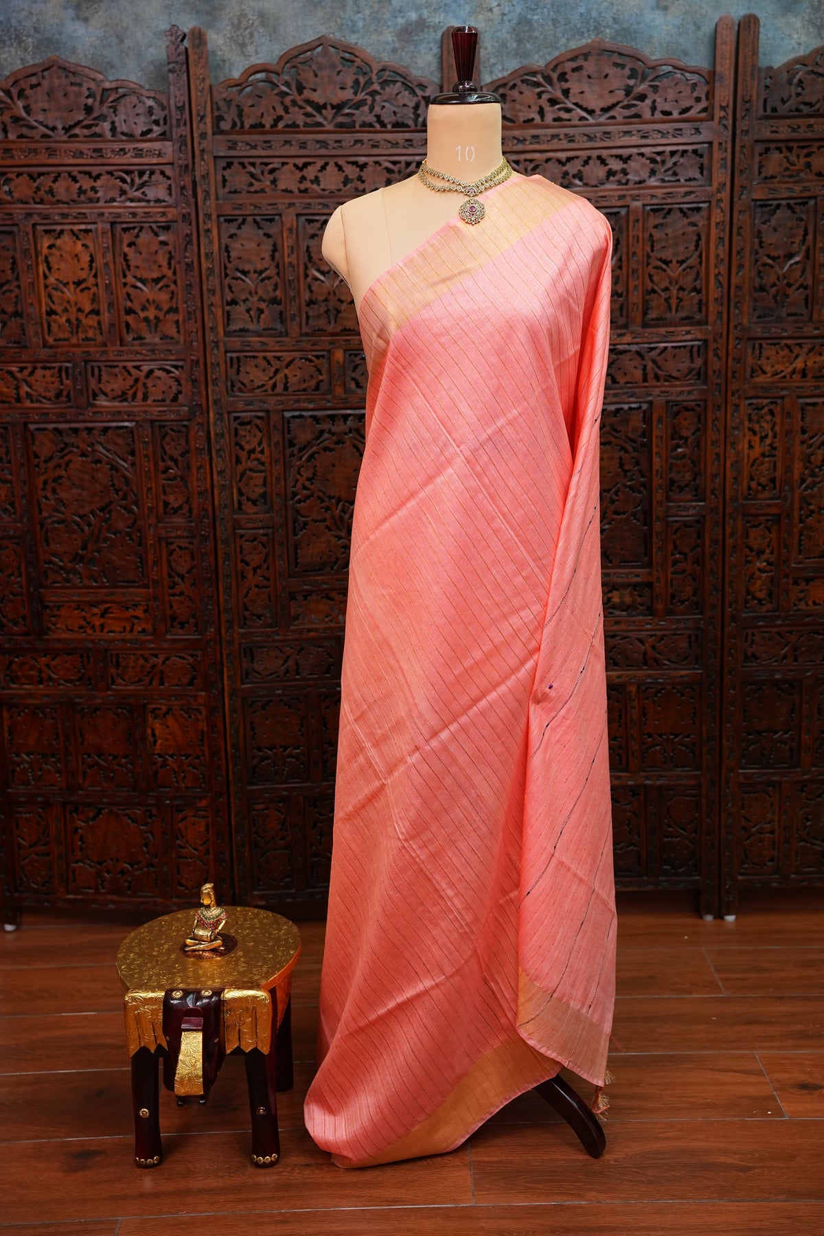 Semi Tussar Staple Saree - Peach