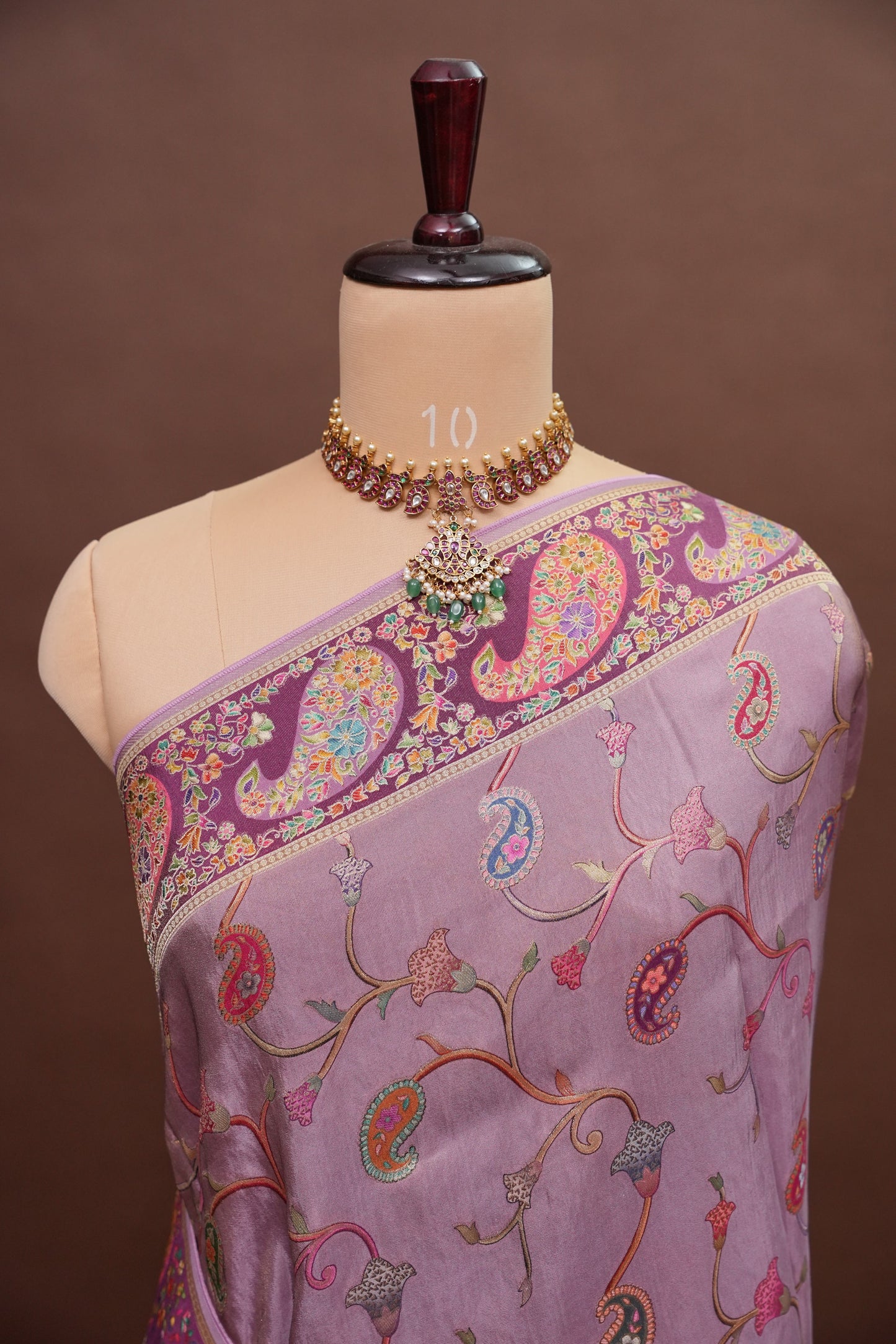 Kashmiri Pashmina Mellow Tissue Banarasi Saree - Dusty Lavender / Lilac Tone.