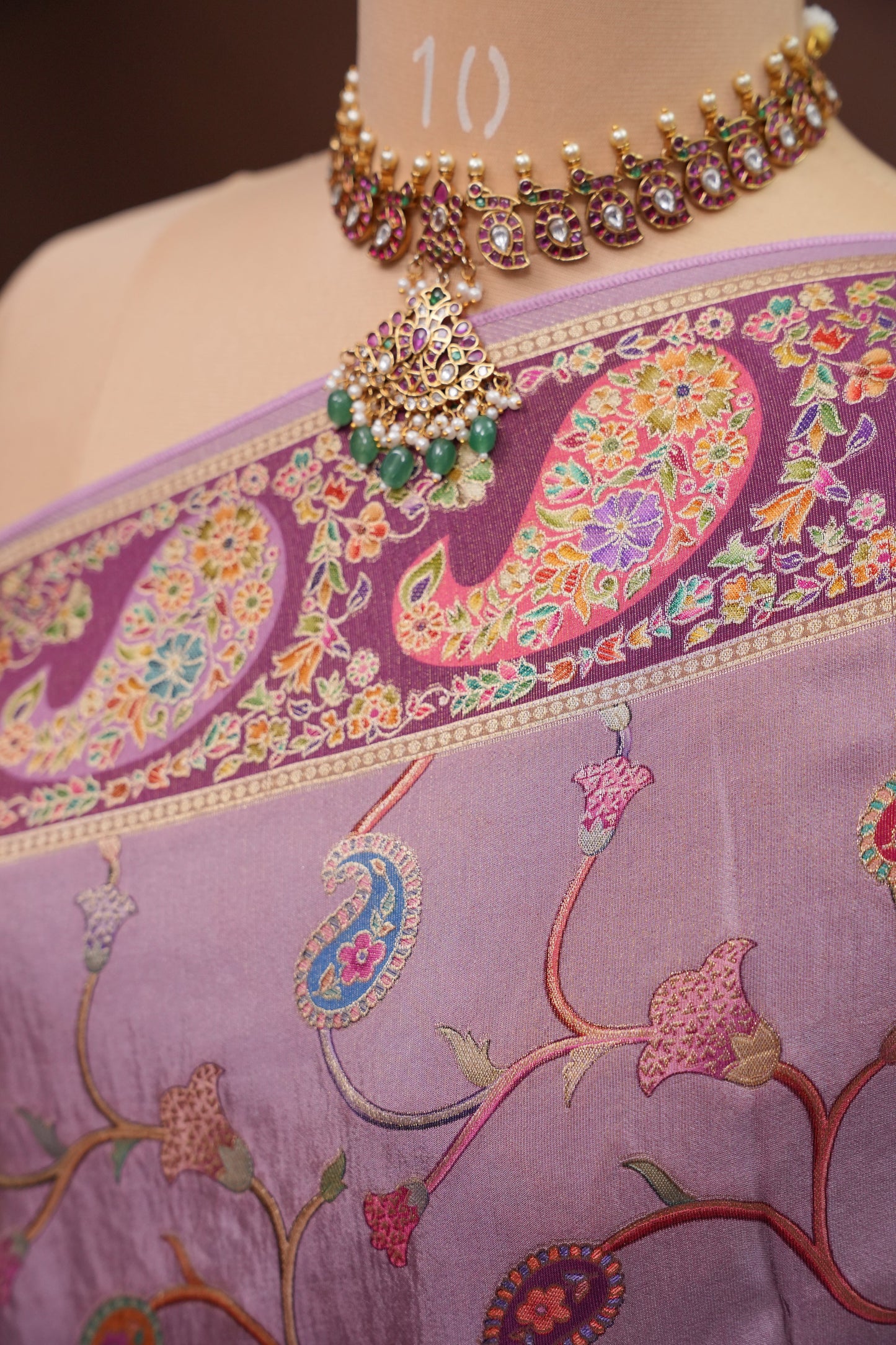Kashmiri Pashmina Mellow Tissue Banarasi Saree - Dusty Lavender / Lilac Tone.
