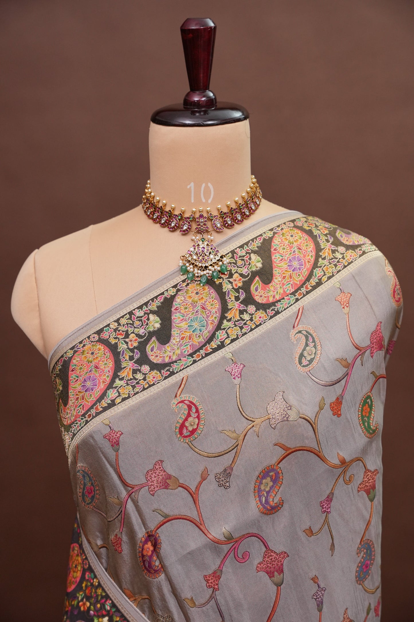 Kashmiri Pashmina Mellow Tissue Banarasi Saree - Soft Grey