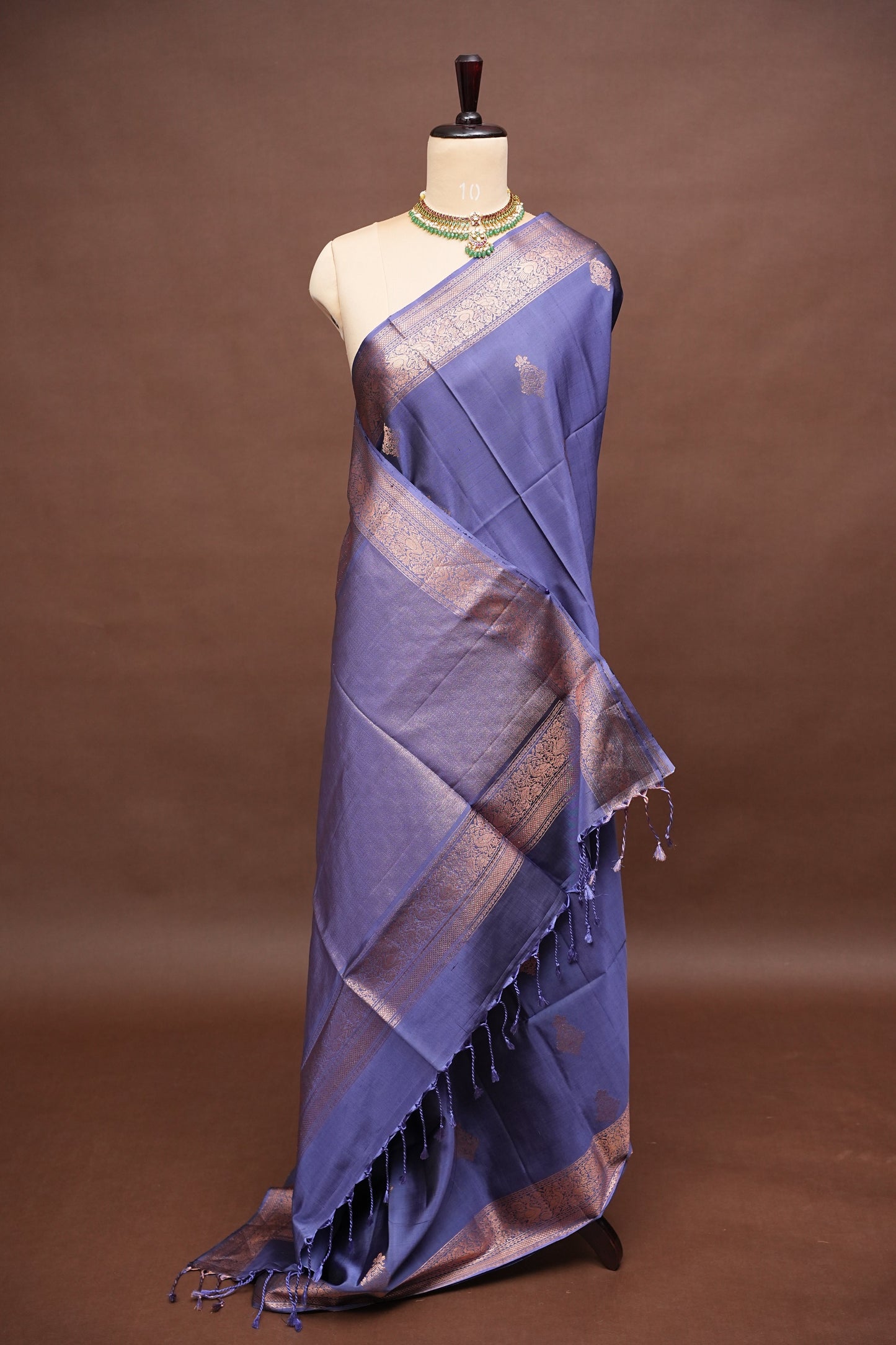 Pure Soft Silk Saree - Purple & Antique Gold