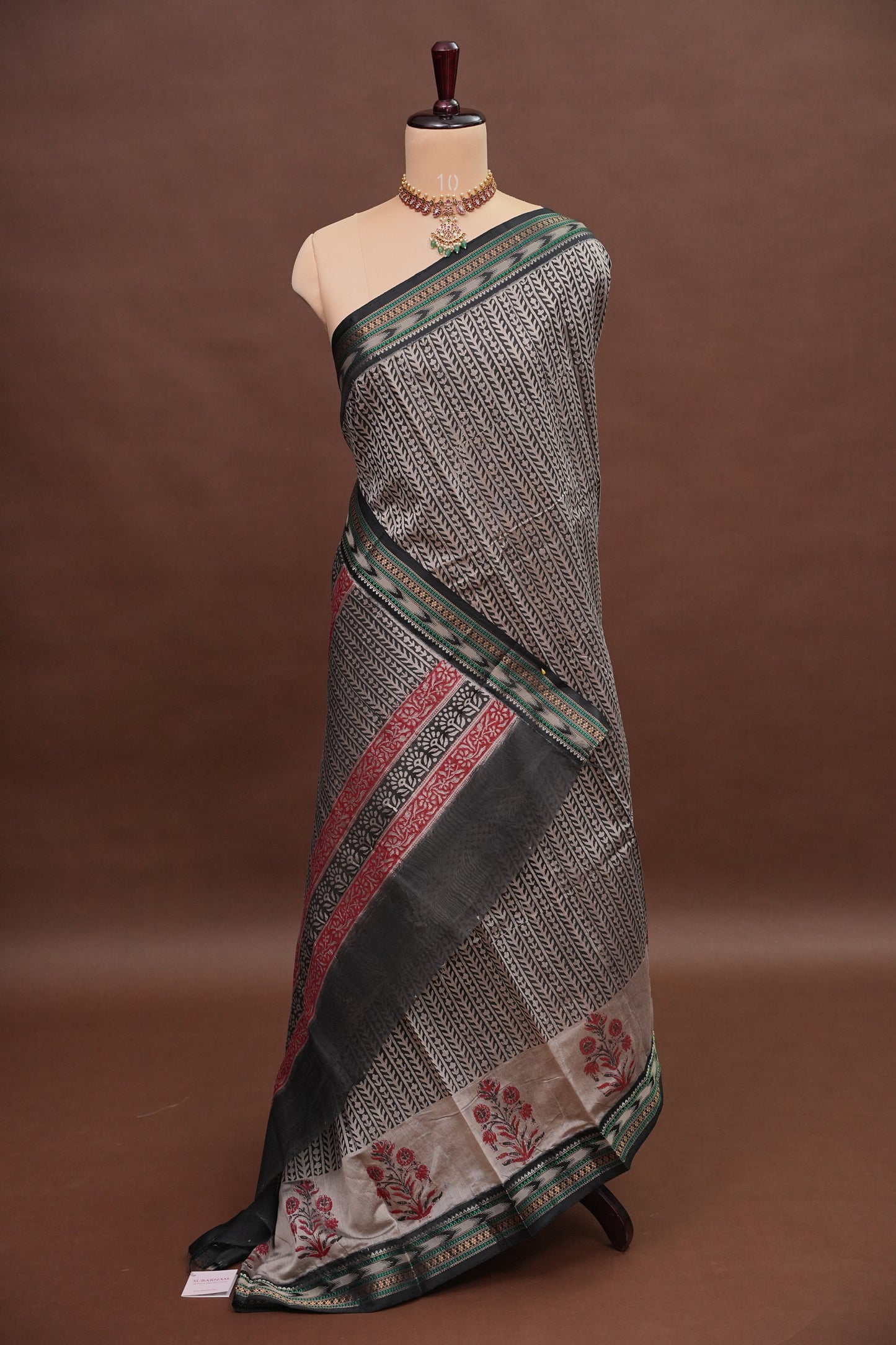 Chanderi Silk Cotton Block Printed Saree - Grey & Black