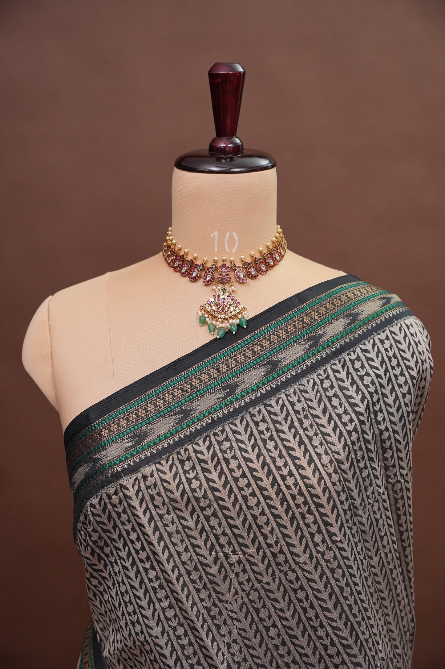 Chanderi Silk Cotton Block Printed Saree - Grey & Black