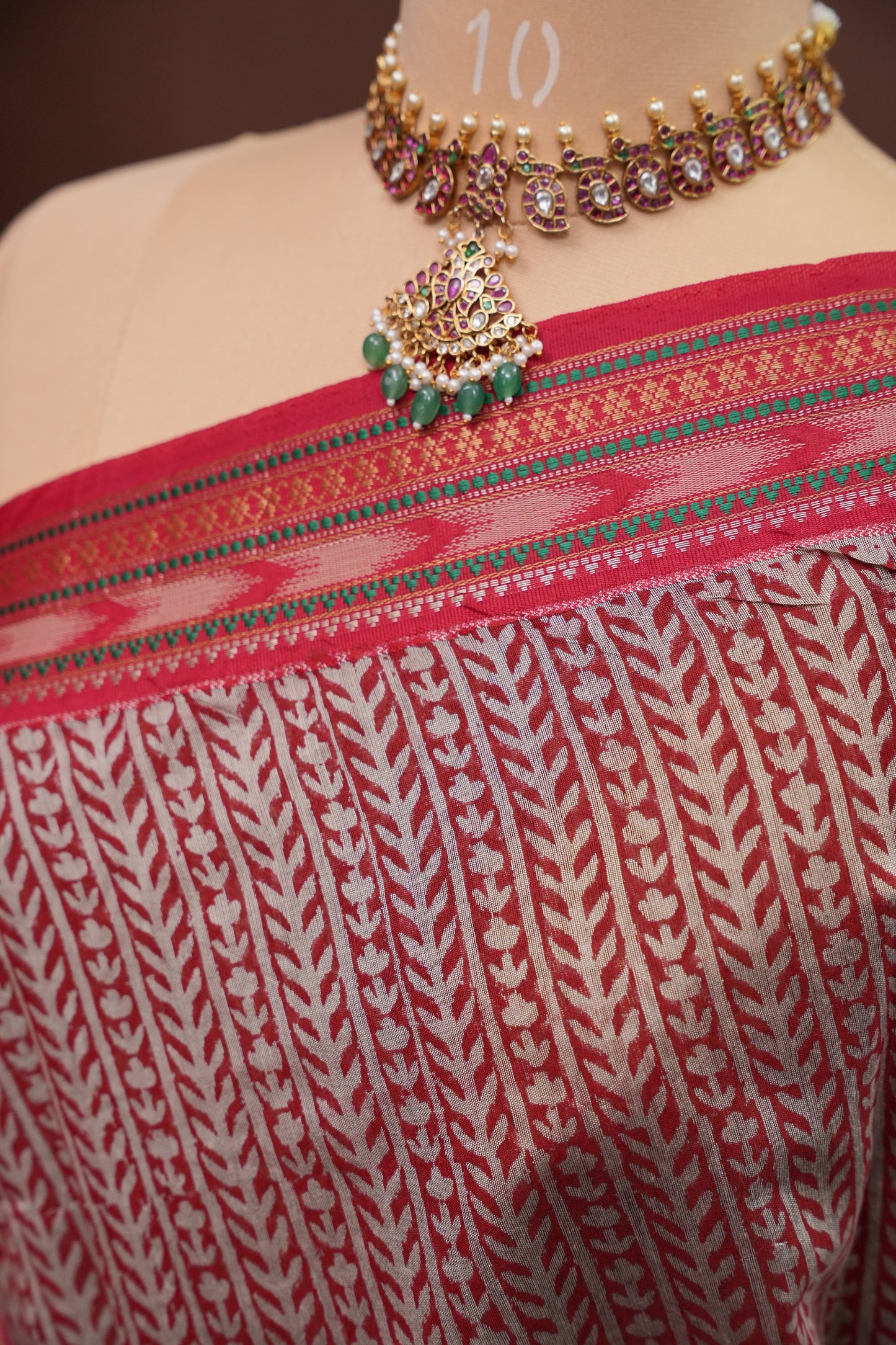 Chanderi Silk Cotton Block Printed Saree - Grey & Red