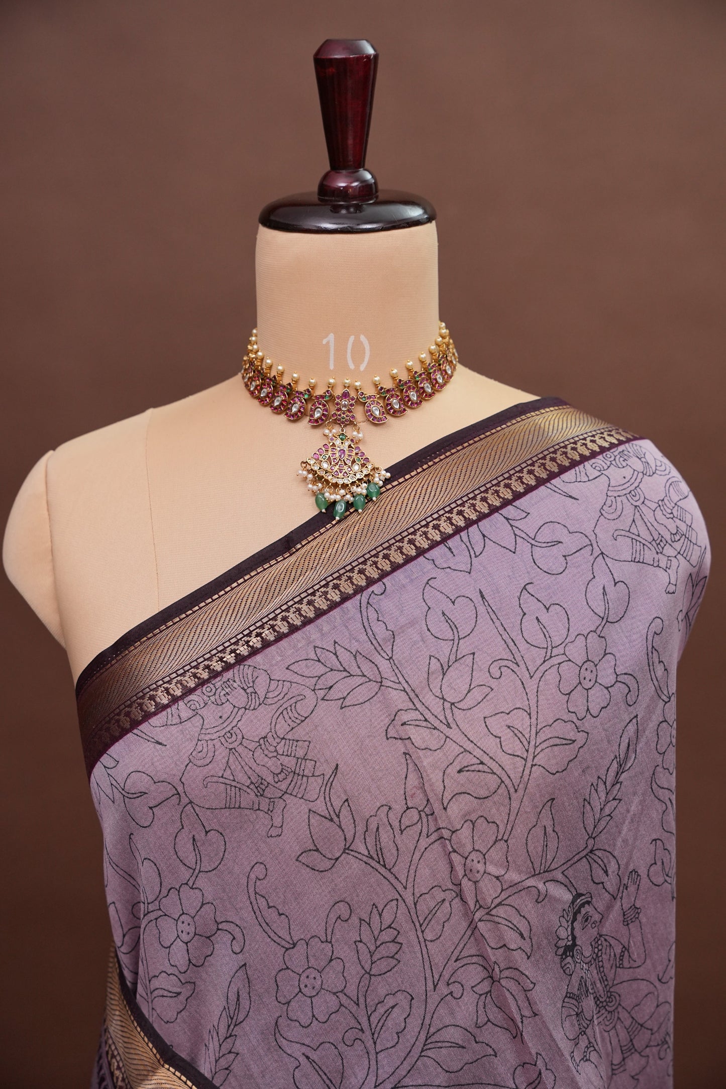 Chanderi Silk Cotton Kalamkari Printed Saree - Lavender