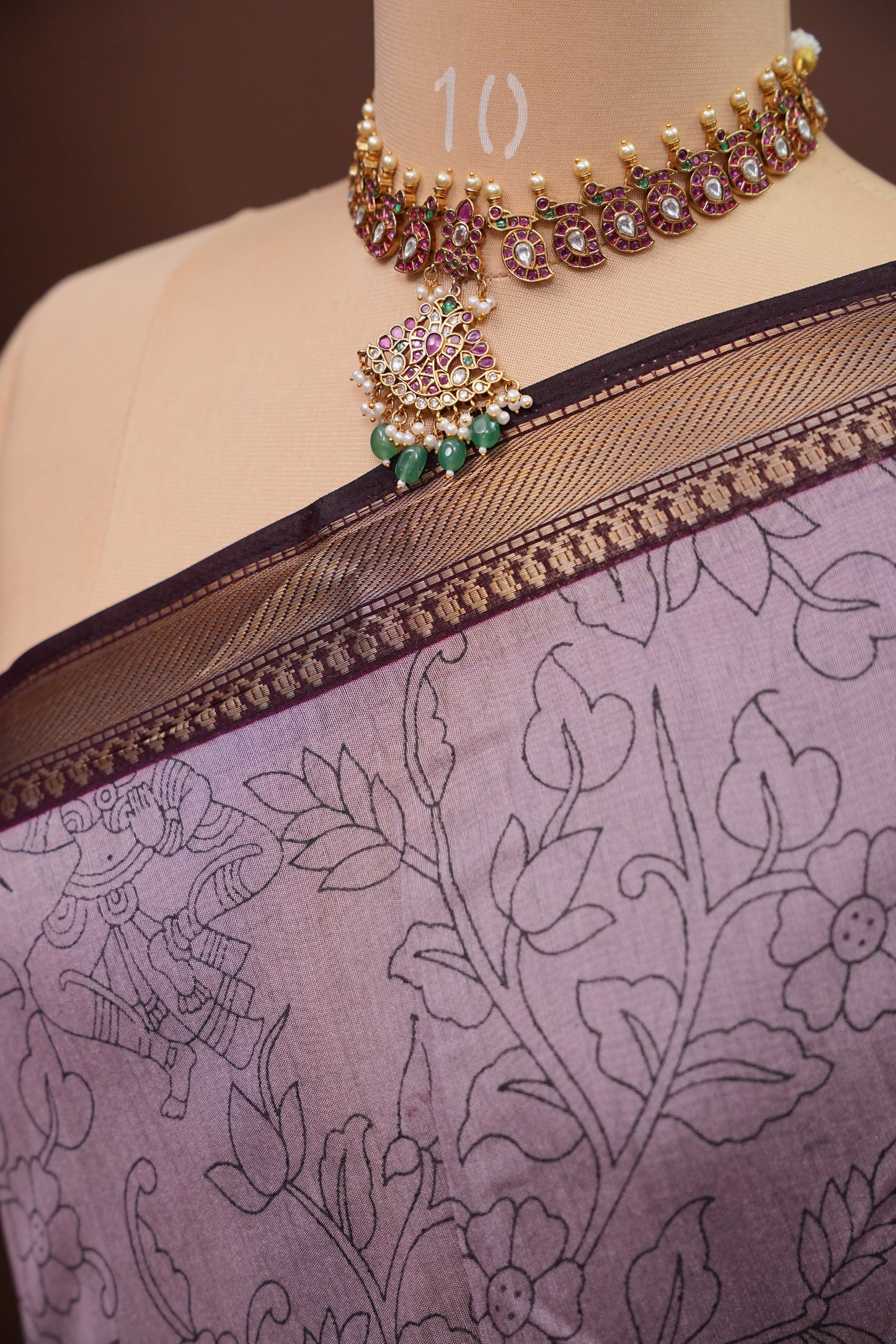 Chanderi Silk Cotton Kalamkari Printed Saree - Lavender