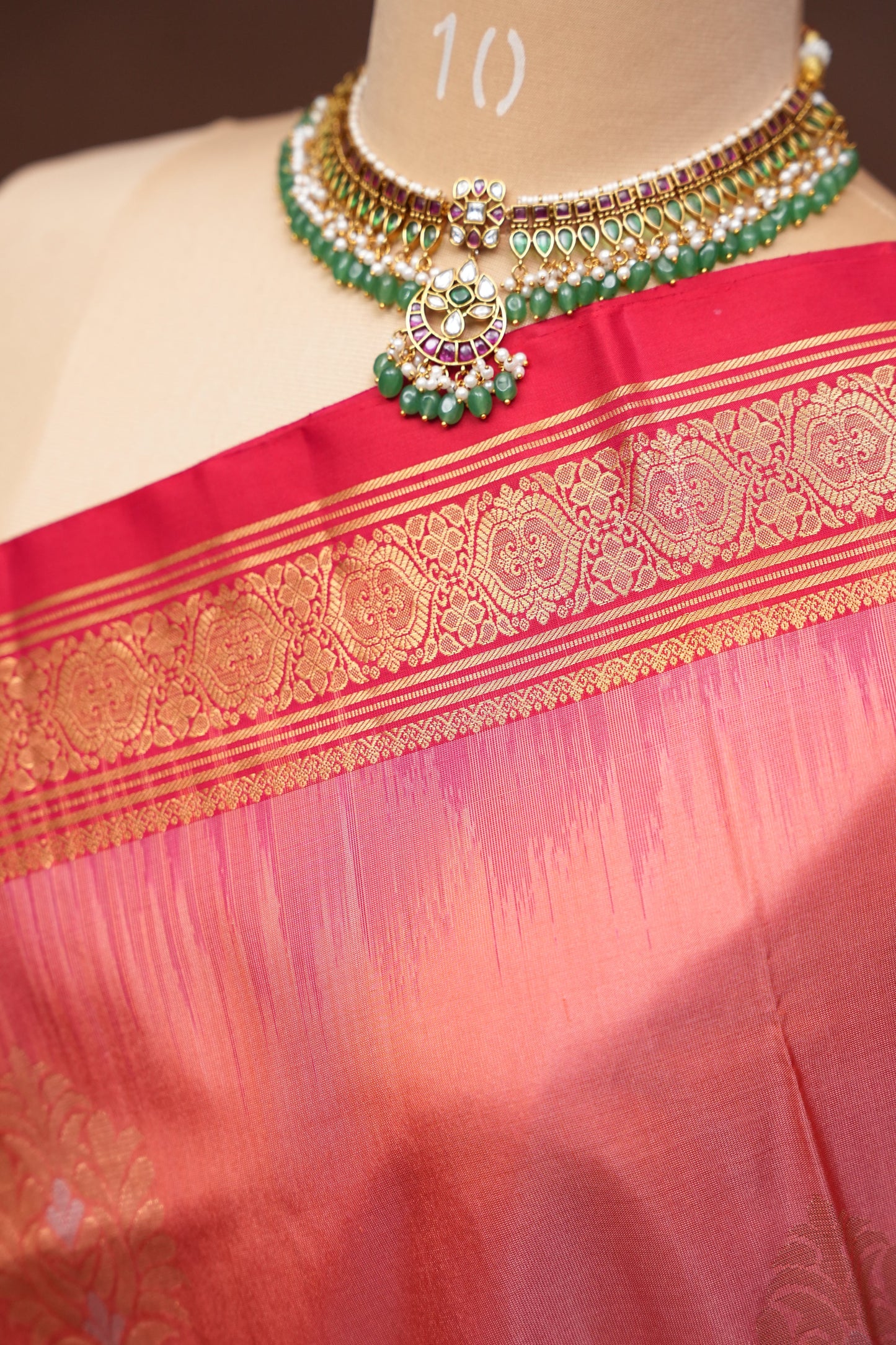Pure Soft Silk Saree - Coral Pink & red