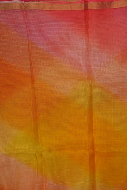 Silk Kota Multicolor Saree - Yellow & Warm Orange