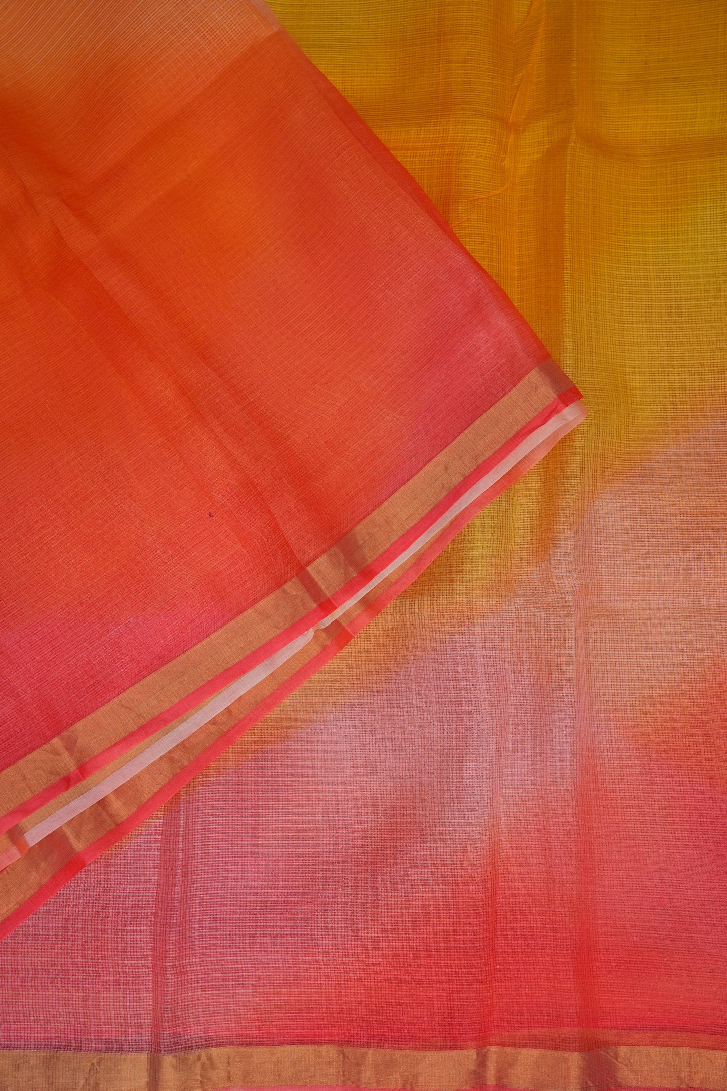 Silk Kota Multicolor Saree - Yellow & Warm Orange