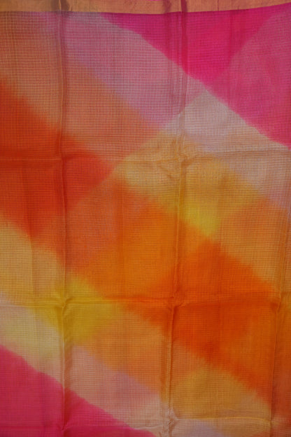 Silk Kota Multicolor Saree - Coral Pink, Orange & Yellow Blend