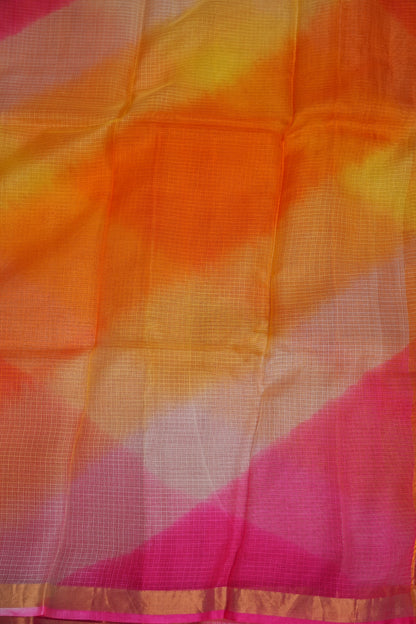 Silk Kota Multicolor Saree - Coral Pink, Orange & Yellow Blend