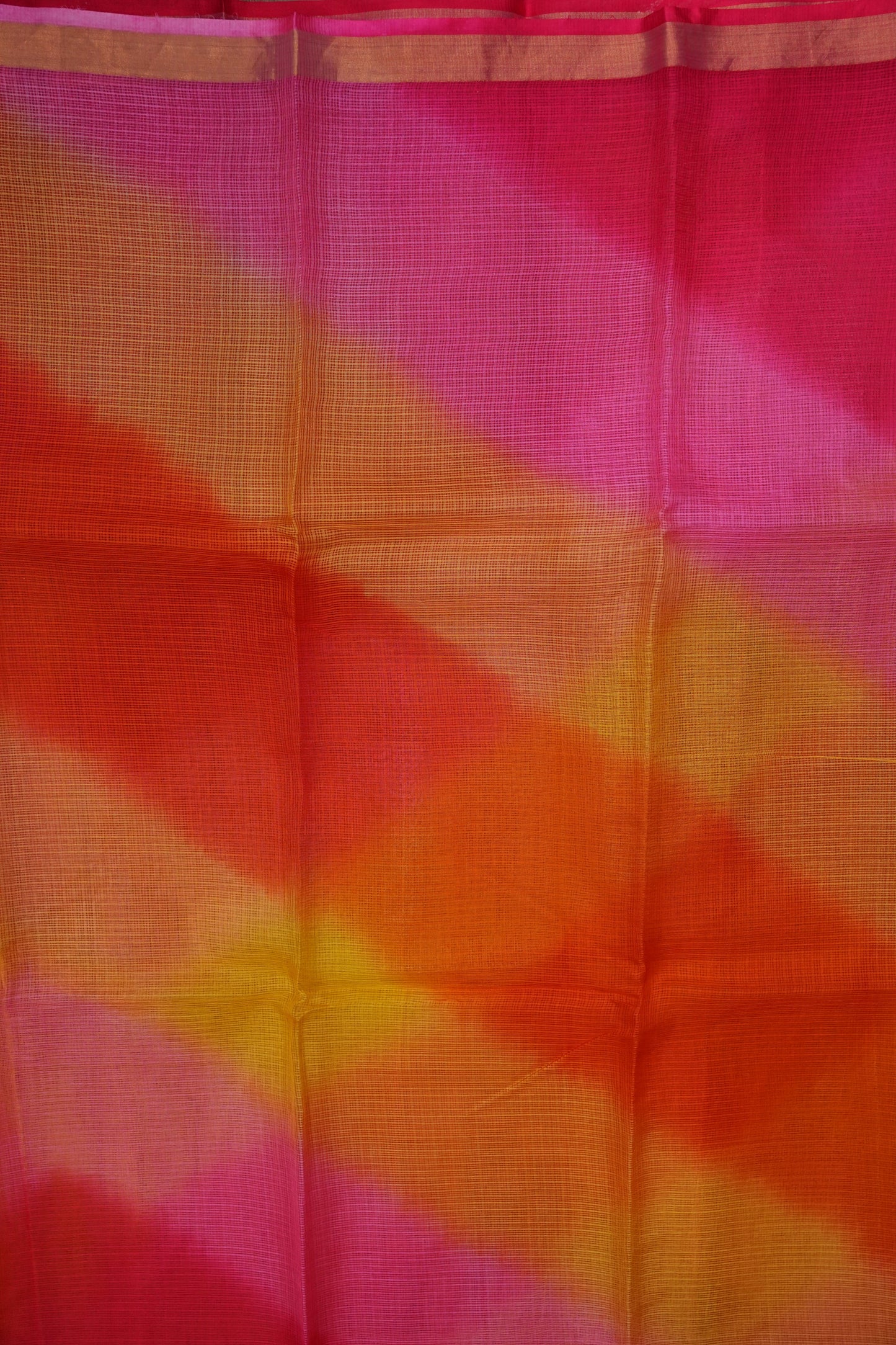 Silk Kota Multicolor Saree - Pink, Orange and Yellow Blend