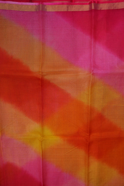 Silk Kota Multicolor Saree - Pink, Orange and Yellow Blend