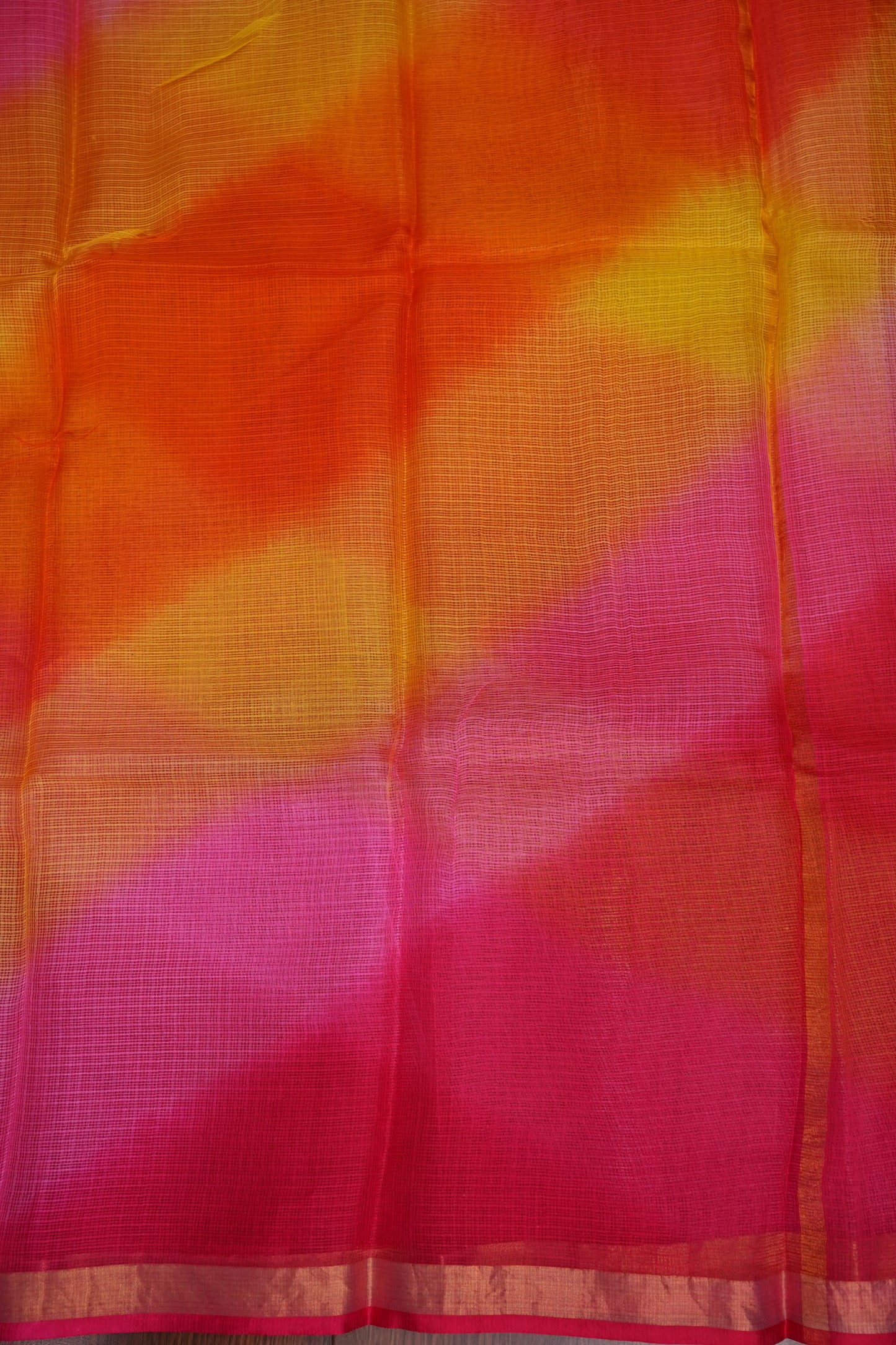 Silk Kota Multicolor Saree - Pink, Orange and Yellow Blend