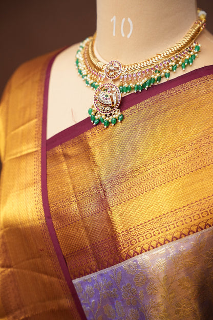 Lilac Purple & Deep Red Pure Tissue Kanchipuram Silk Saree|Silk Mark Certified