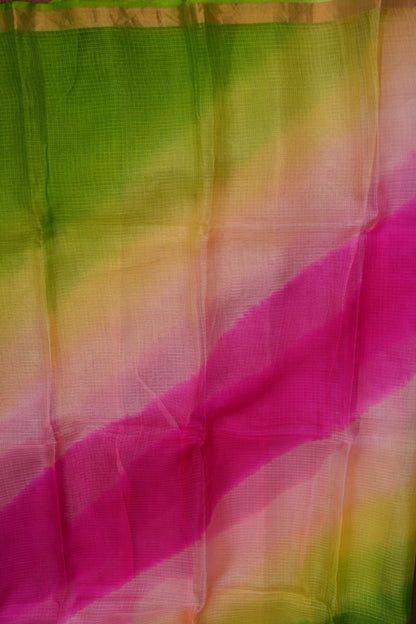 Silk Kota Multicolor Saree - Lime Green, Peach & Pink Blend