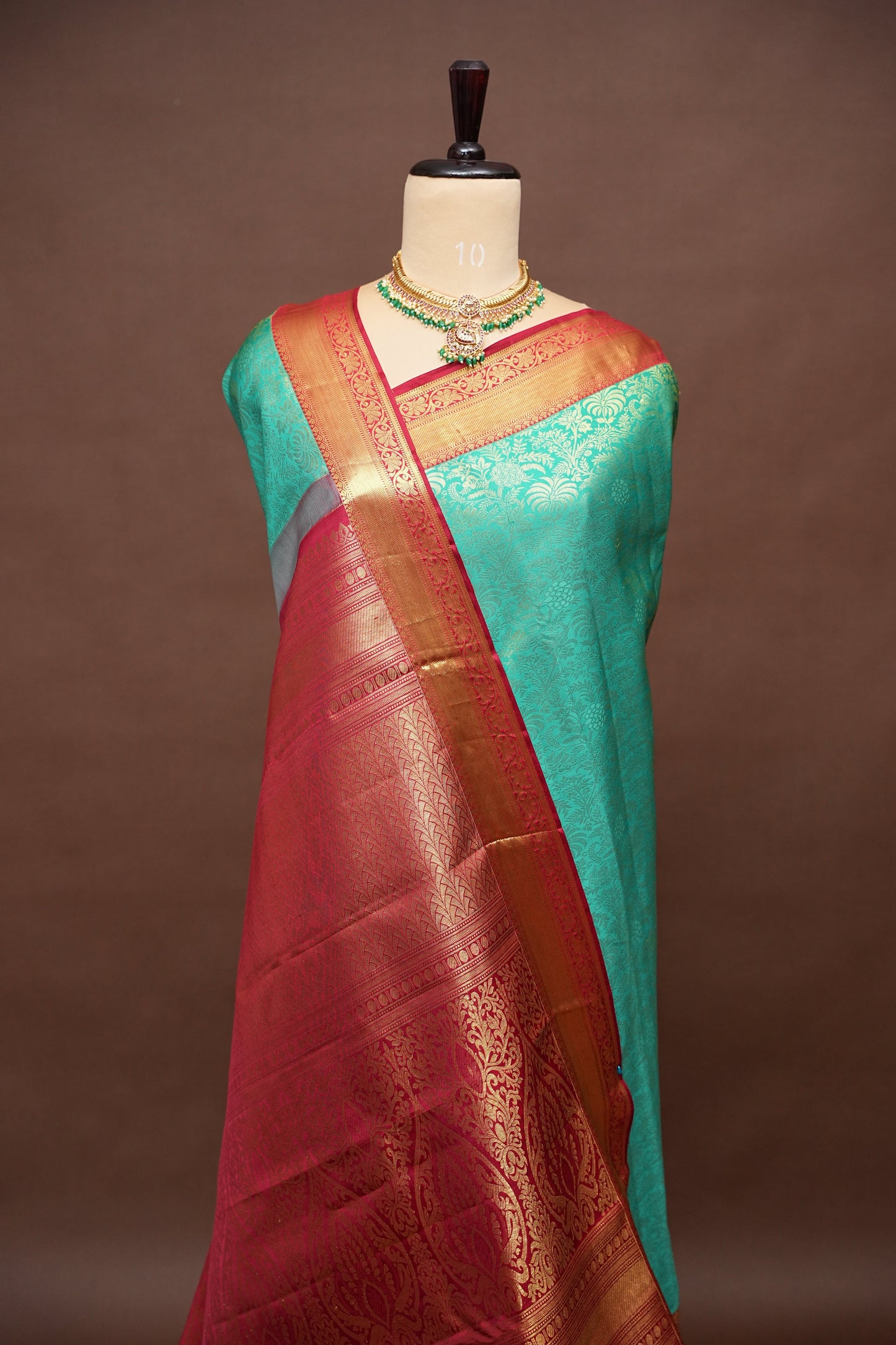 Rama Green & Red Pure Kanchipuram Silk Saree with 1 Gram Gold Zari Weave|Silk Mark Certified