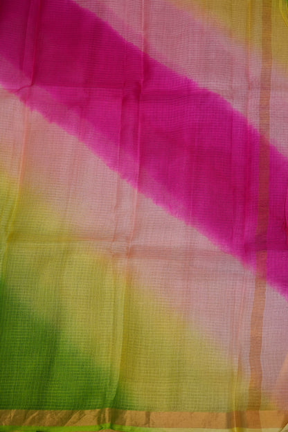 Silk Kota Multicolor Saree - Lime Green, Peach & Pink Blend