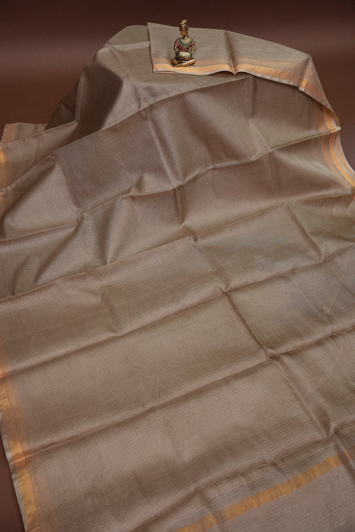 Silk Kota Plain Saree - Sand Beige