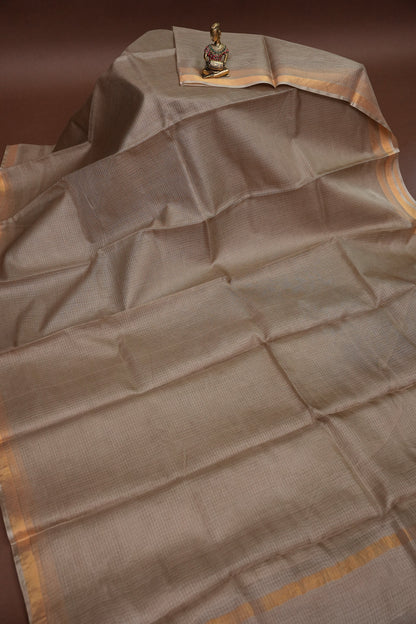 Silk Kota Plain Saree - Sand Beige