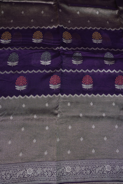 Mellow Tissue & Banarasi Fusion Saree with Meenakari Detailing – Deep Purple & Silver