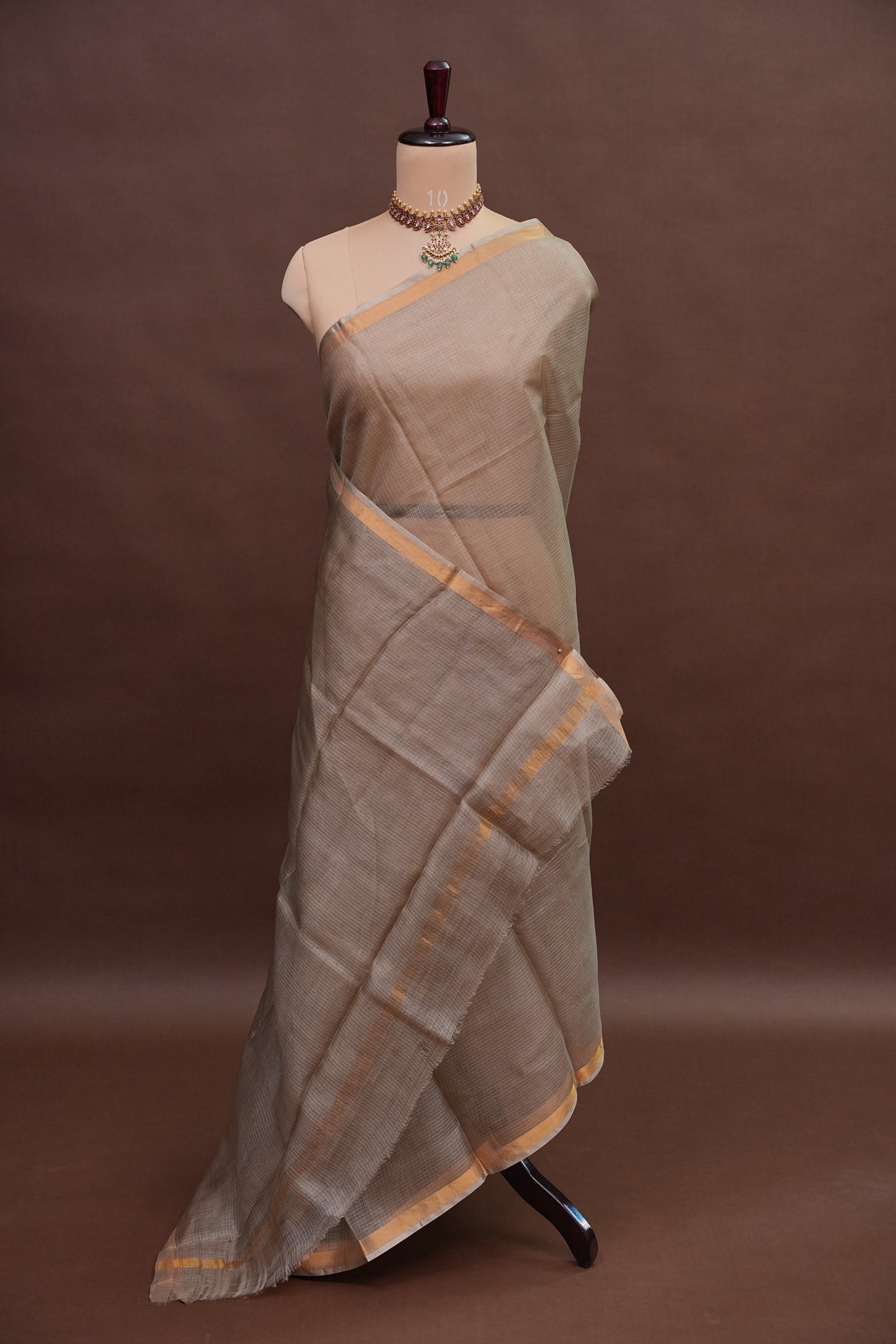 Silk Kota Plain Saree - Sand Beige