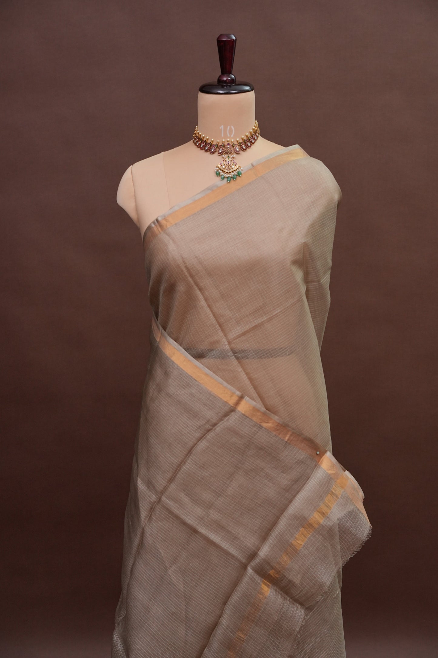 Silk Kota Plain Saree - Sand Beige