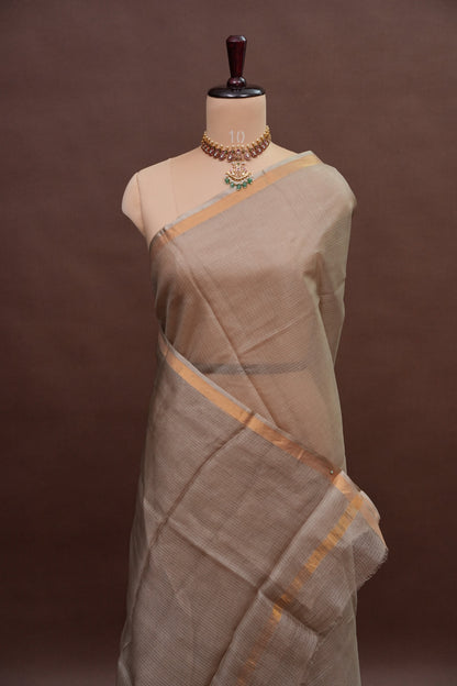 Silk Kota Plain Saree - Sand Beige