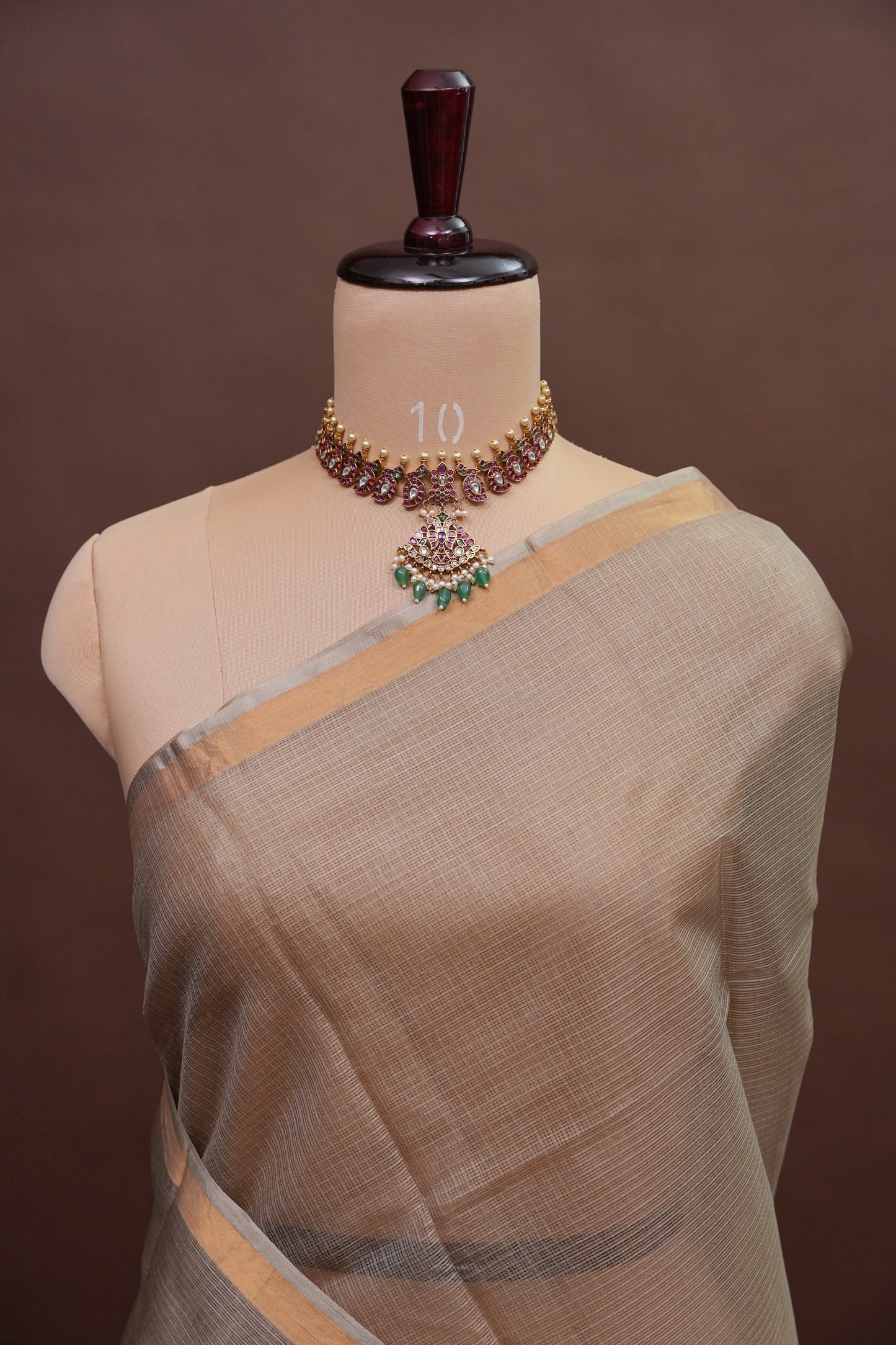 Silk Kota Plain Saree - Sand Beige