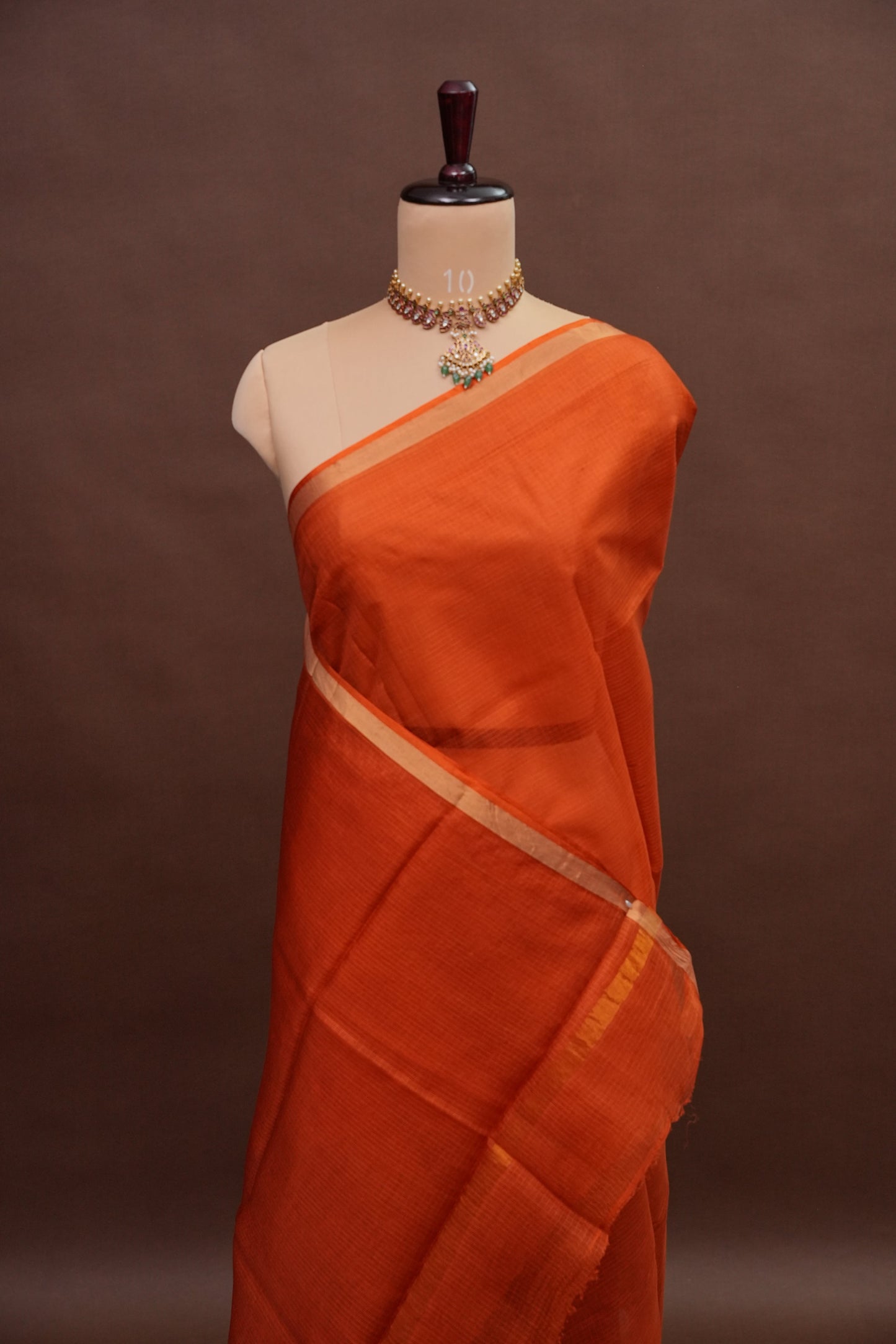 Silk Kota Plain Saree - Burnt Orange