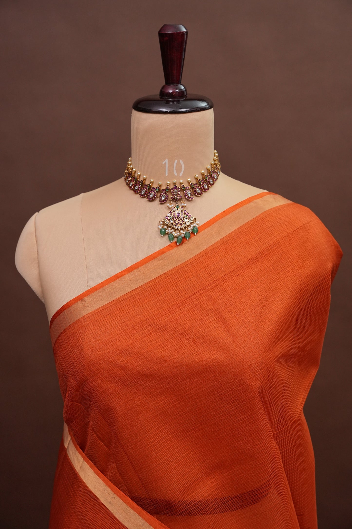 Silk Kota Plain Saree - Burnt Orange